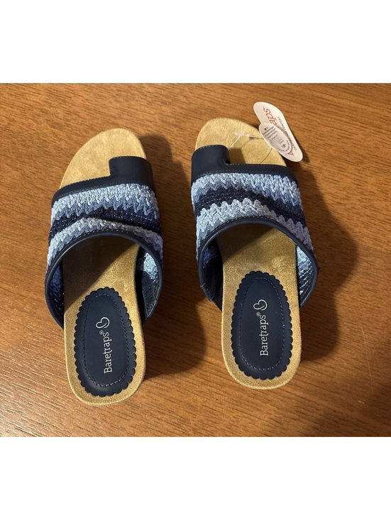 Baretraps Shoes - Baretraps Navy Multi Slide Wedge Sandals Fabric Striped Crochet Women’s 8M